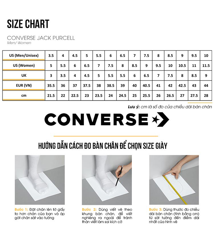 Size chart 2025 converse jack purcell